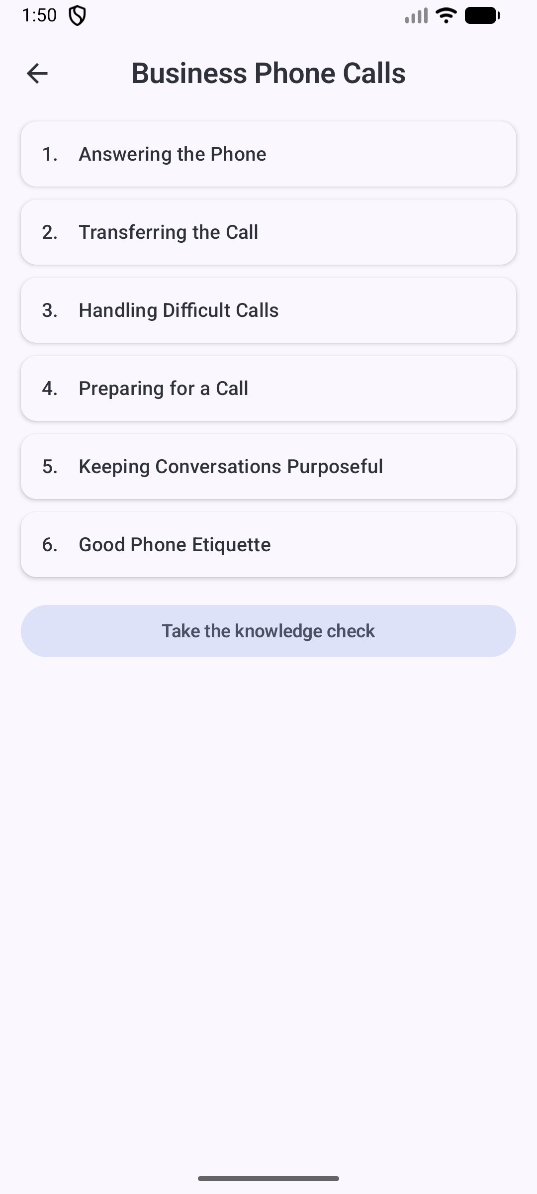 Topic detail screen listing chapters
